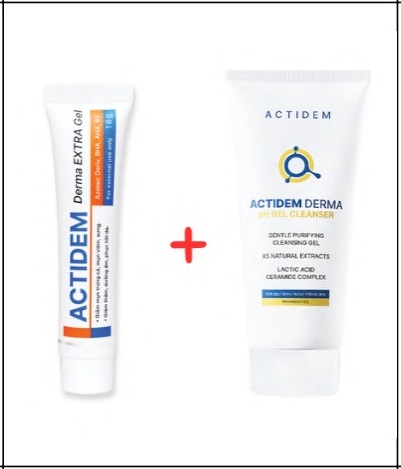 COMBO Gel giảm mụn, mờ
thâm mụn Actidem Derma Extra
Gel 18 gram + Gel rửa mặt
Actidem Derma pH Gel Cleanser
cho da dầu 150ml